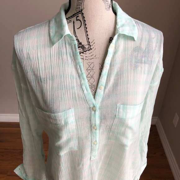 Aerie Long Sleeve Mint Green Tunic Button Up M - Picture 2 of 8